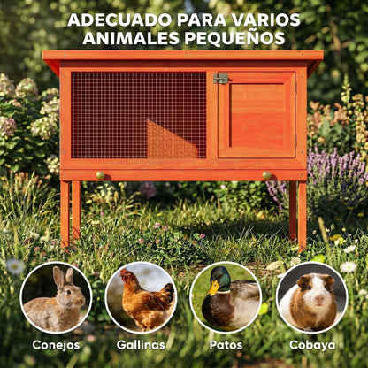 Pawhut Conejera De Madera Con Techo Asfáltico Abatible Bandeja Extraíble Naranja_3