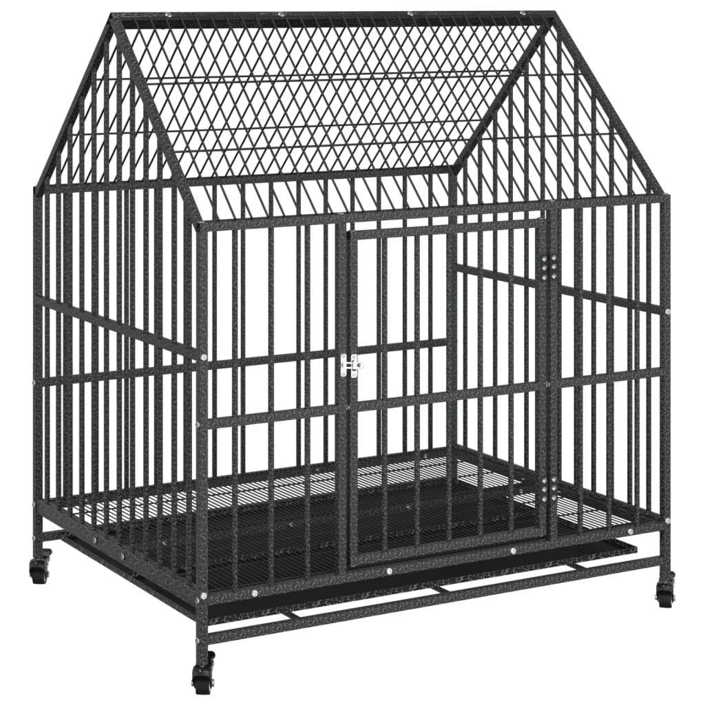 Vidaxl Jaula Para Perros Con Ruedas Acero Galvanizado Negro_0