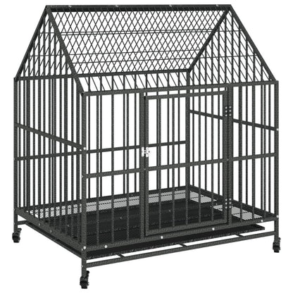 Vidaxl Jaula Para Perros Con Ruedas Acero Galvanizado Negro_0