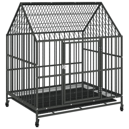 Vidaxl Jaula Para Perros Con Ruedas Acero Galvanizado Negro_0