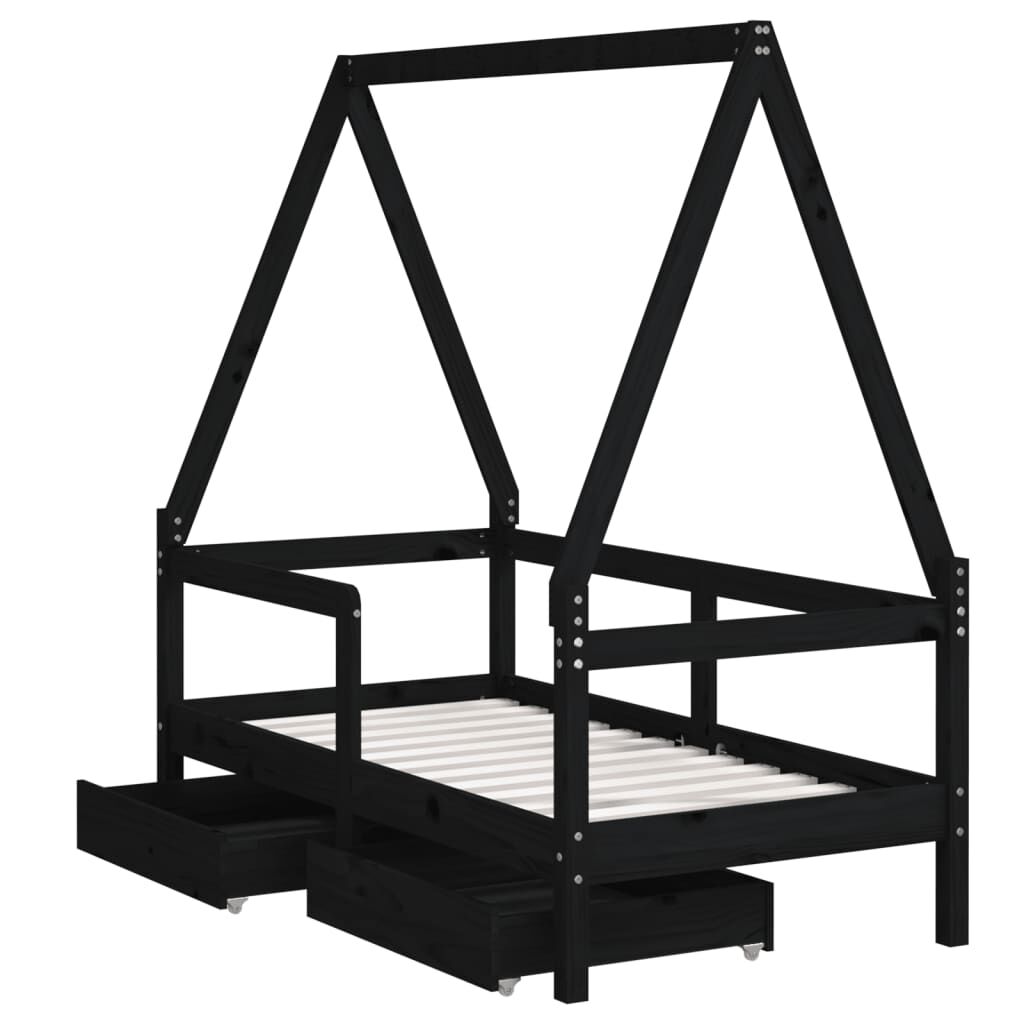 Vidaxl Estructura De Cama Niños Con Cajones Madera Pino Negro 70x140cm_3