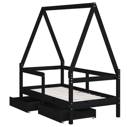 Vidaxl Estructura De Cama Niños Con Cajones Madera Pino Negro 70x140cm_3