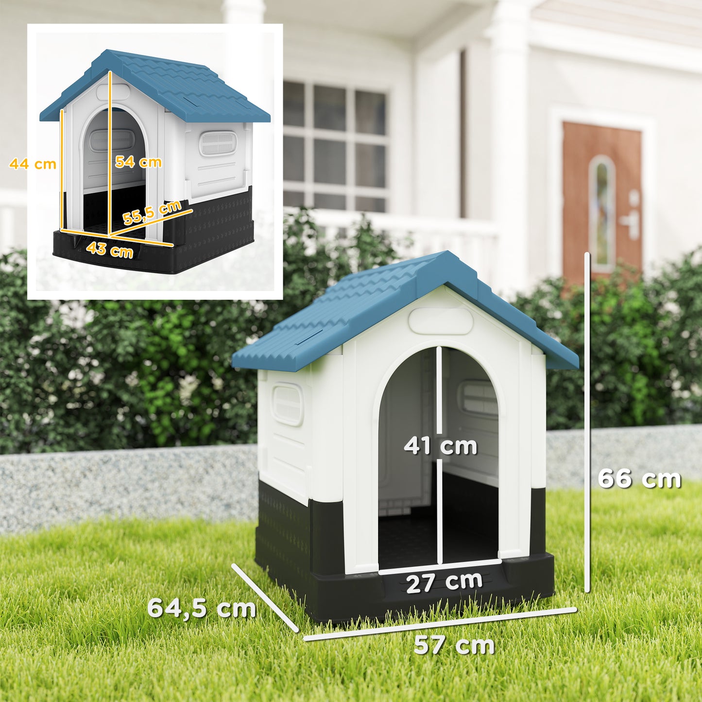 Pawhut Caseta Para Perros Mini Para Exterior Con 3 Ventanas 64,5x57x66 Cm Azul_2