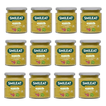 Pack 12x Tarrito de Brócoli con Cordero y Chirivía Ecológico Smileat, 230g