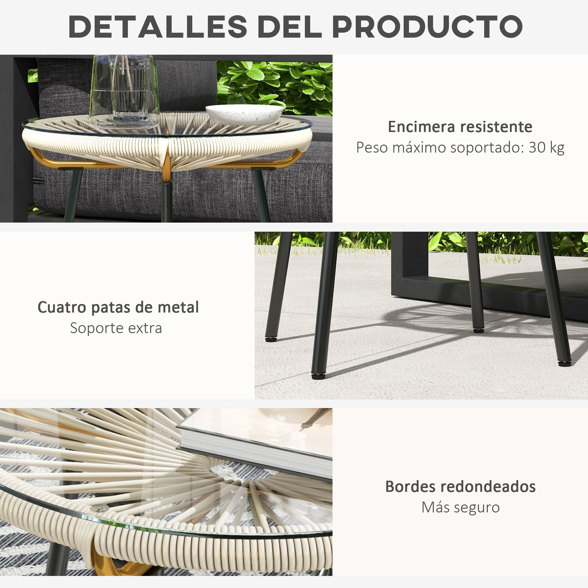 Outsunny Mesa Auxiliar Ratán Sintético Con Tablero De Vidrio Templado Ø50x50 Cm_5