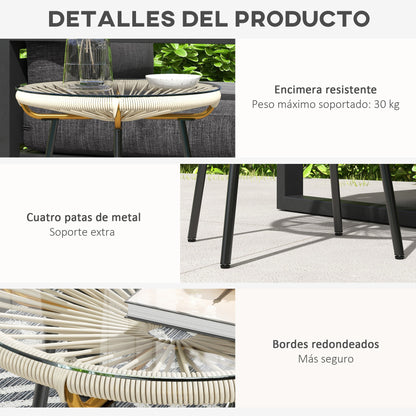 Outsunny Mesa Auxiliar Ratán Sintético Con Tablero De Vidrio Templado Ø50x50 Cm_5