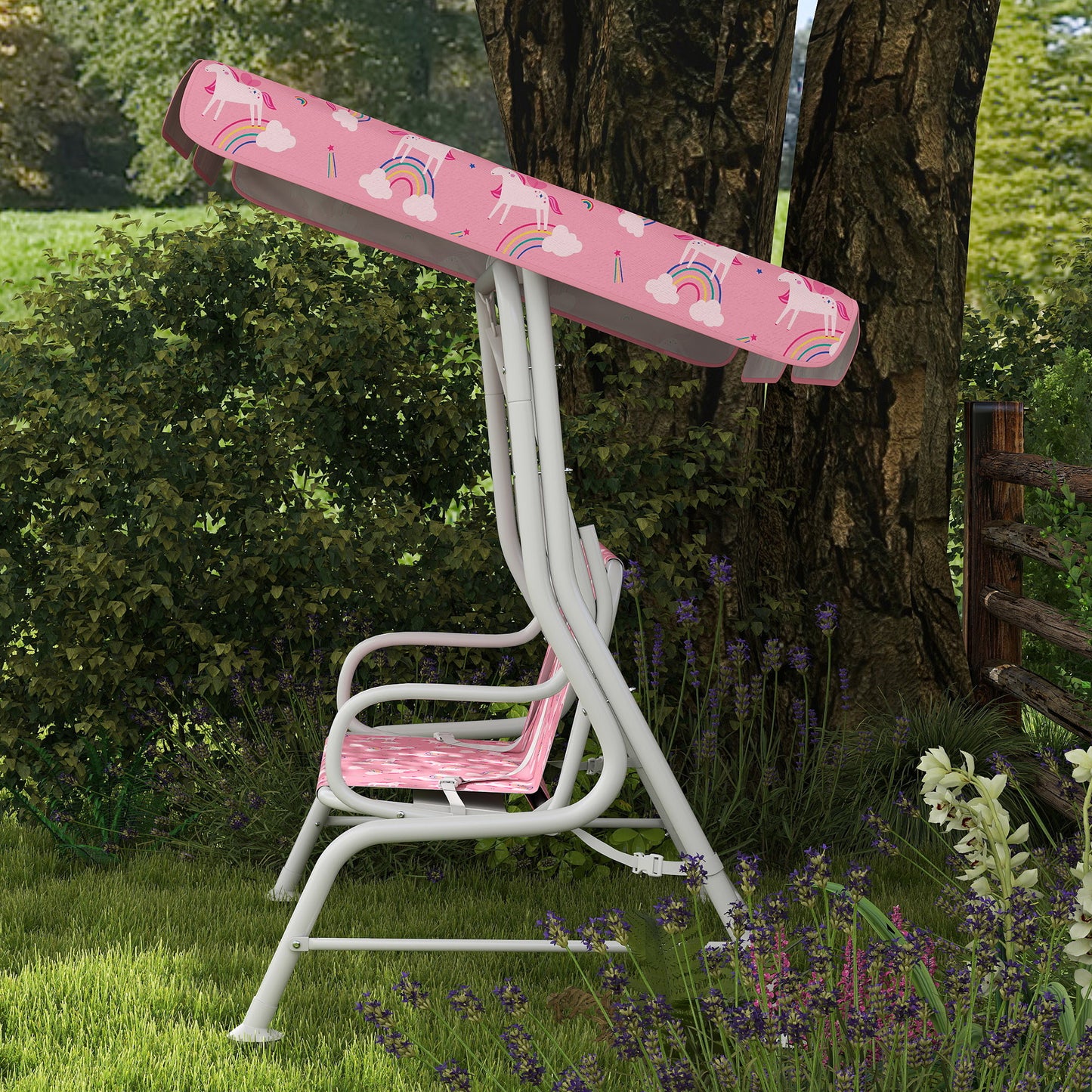 Aiyaplay Columpio Jardín Para Niños De 2 Plazas Toldo Diseño De Unicornio Rosa_4