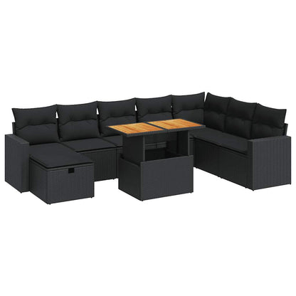 Set Sofás Jardín Y Cojines 9 Pzas Ratán Sintético Acacia Negro / Vetonek_5