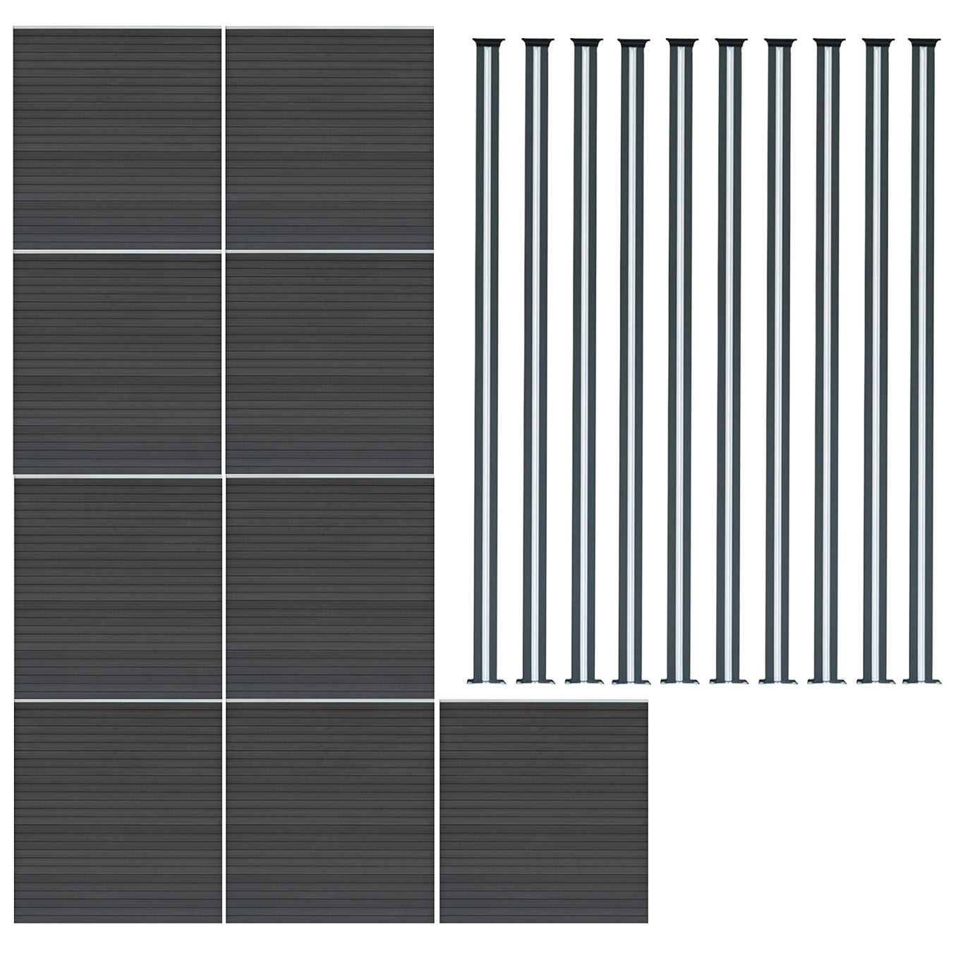 Vallas Para Exteriores De Wpc Y Aluminio - 9x Paneles + 10x Postes | Gris_0