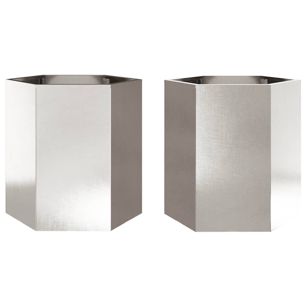 Jardineras Hexagonales 2 Uds Acero Inoxidable 46x40x45 Cm_0