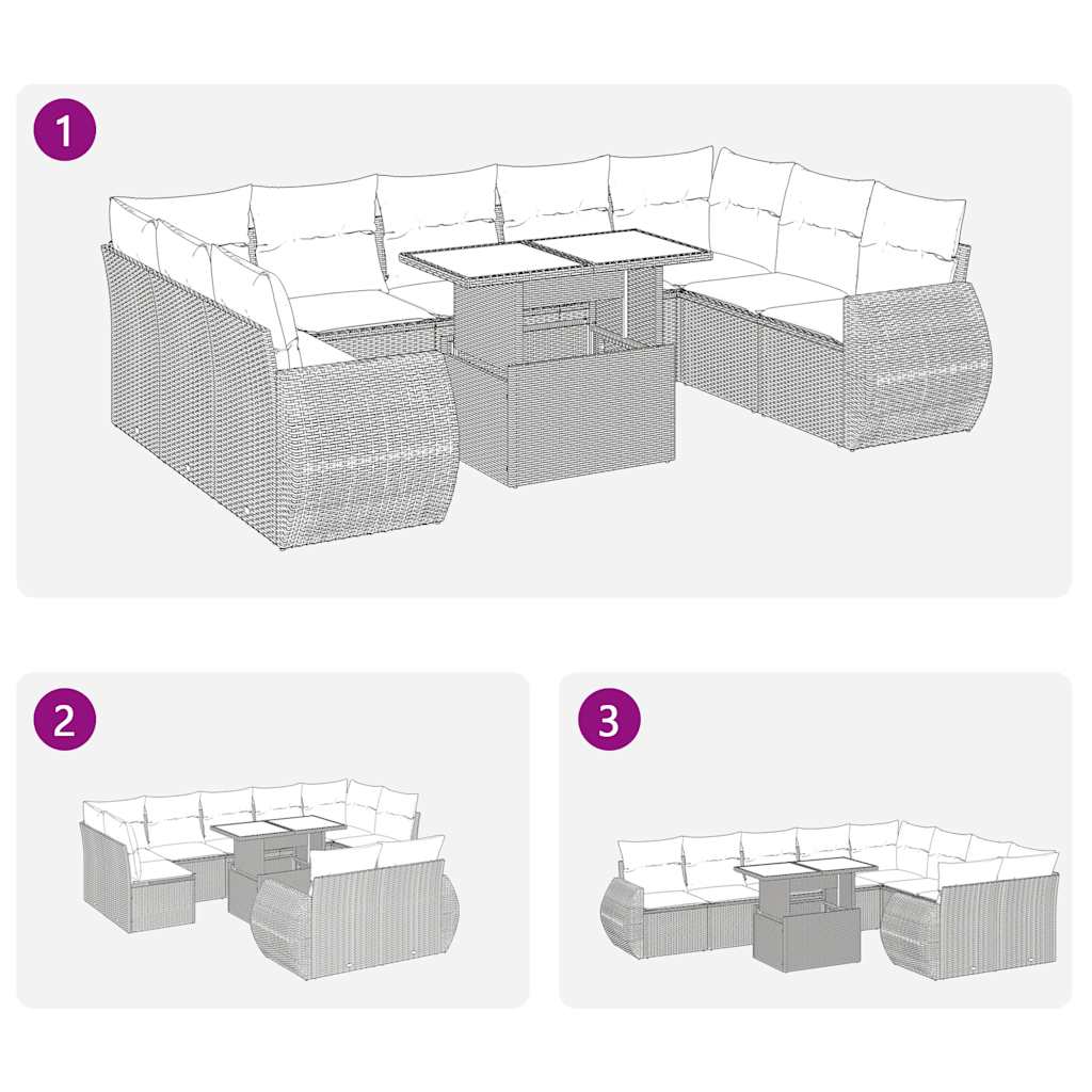 Set Sofás Jardín 10 Pzas Con Cojines Ratán Sintético Gris Claro / Vetonek_5