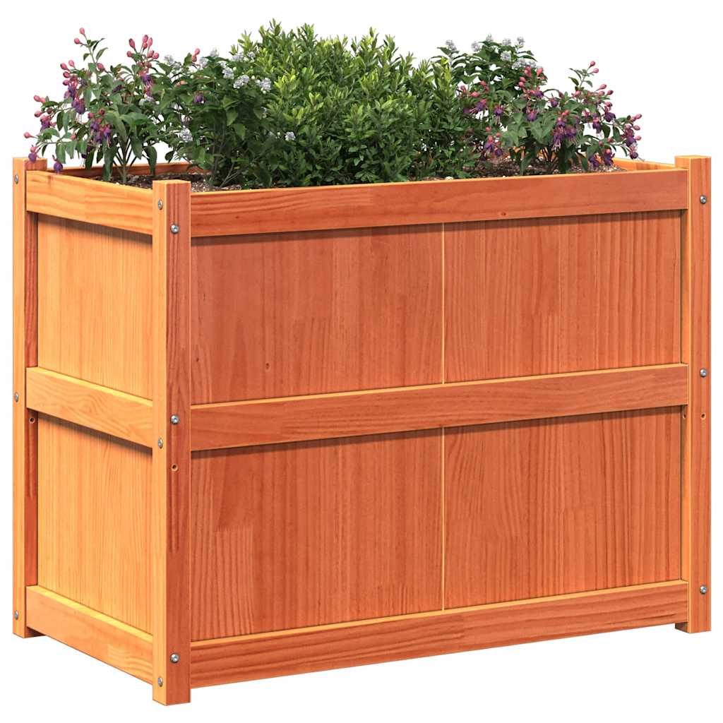 Jardinera Exterior Madera Maciza Pino Marrón Cera 90x50x70 Cm_3