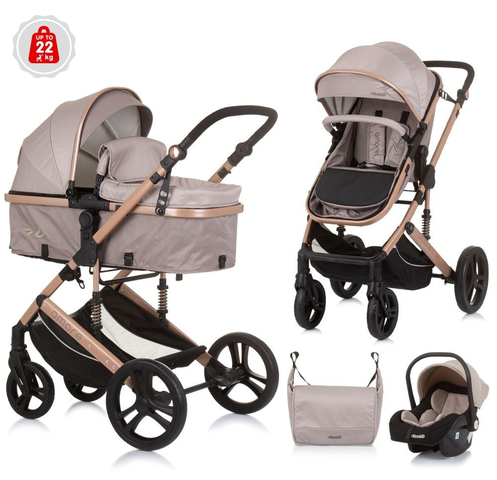 Carrito De Bebé Trío Convertible Amore Hasta 22 Kg Macadamia_0