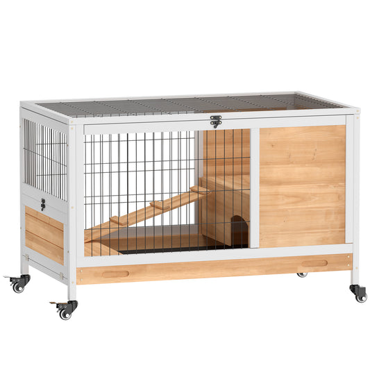 Pawhut Jaula Para Conejos De Madera 90x53x59cm Techo Abrible Rampa Bandeja_0
