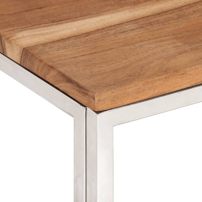 Mesa De Centro Acero Inoxidable Y Madera Maciza Acacia Plateado_2