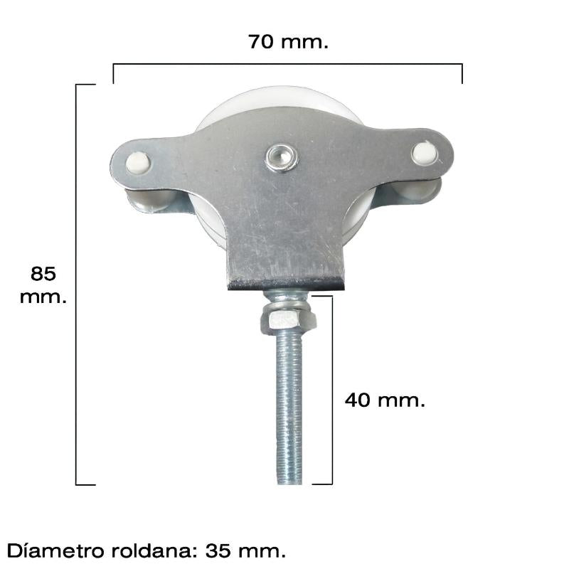 Polea Tendedero Wolfpack Zincado 40 Mm. Roldana Plástico Con Tornillo_1