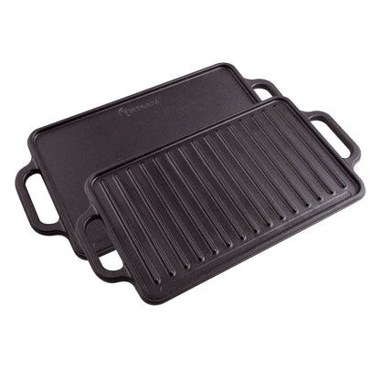 Victoria Plancha Cocina Hierro Fundido Curado Parrilla Reversible 33x21cm Para Fuego Barbacoa Sin Ptfe, 36058, Negro_0