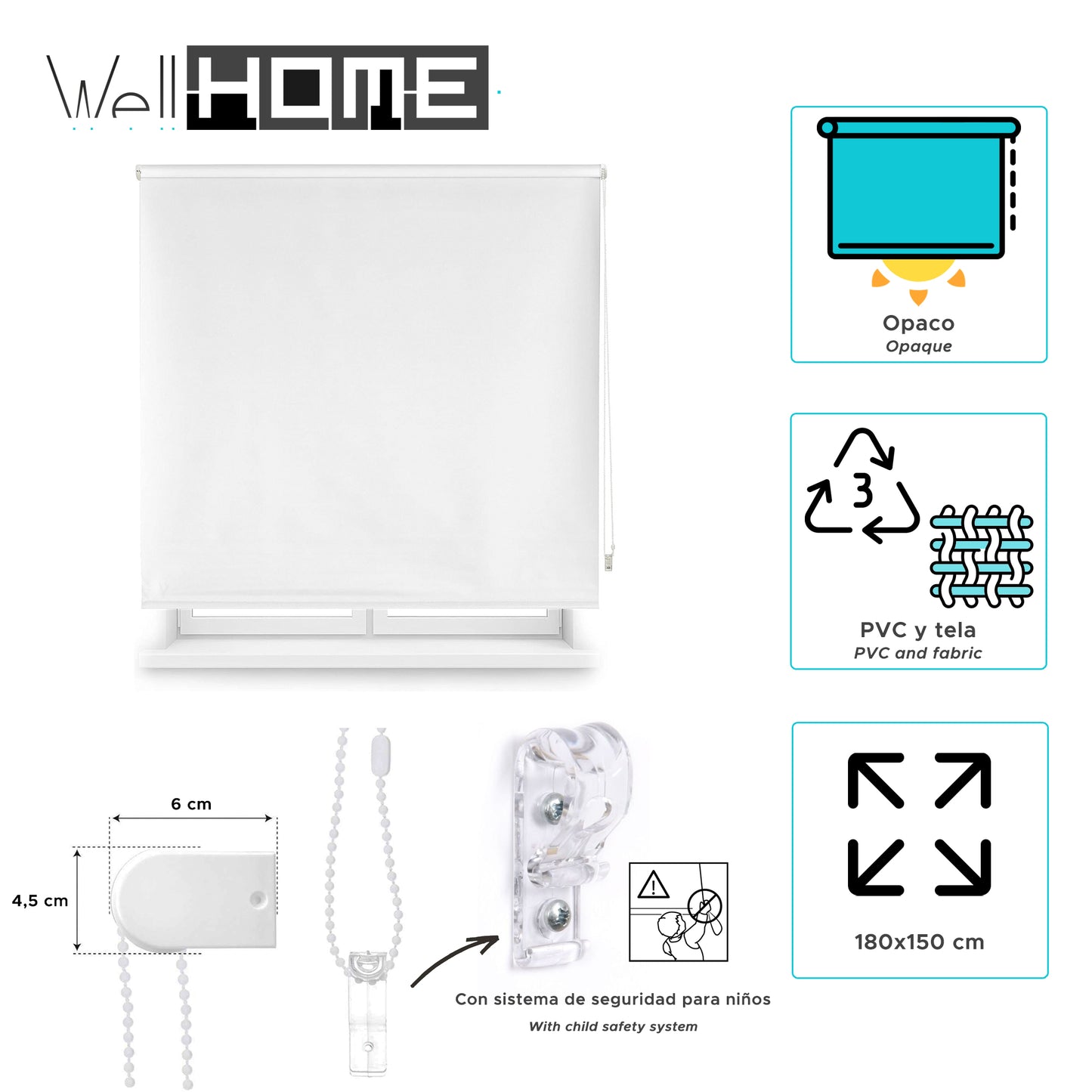Estor Blanco Roto 180x150cm Enrollable Opaco Wellhome_1