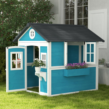 Outsunny Casa De Jardín Infantil Con Jardineras 114x126,4x135 Cm Azul_1