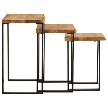 Set De 3 Mesas Apilables Con Borde Natural Madera Acacia Maciza_2