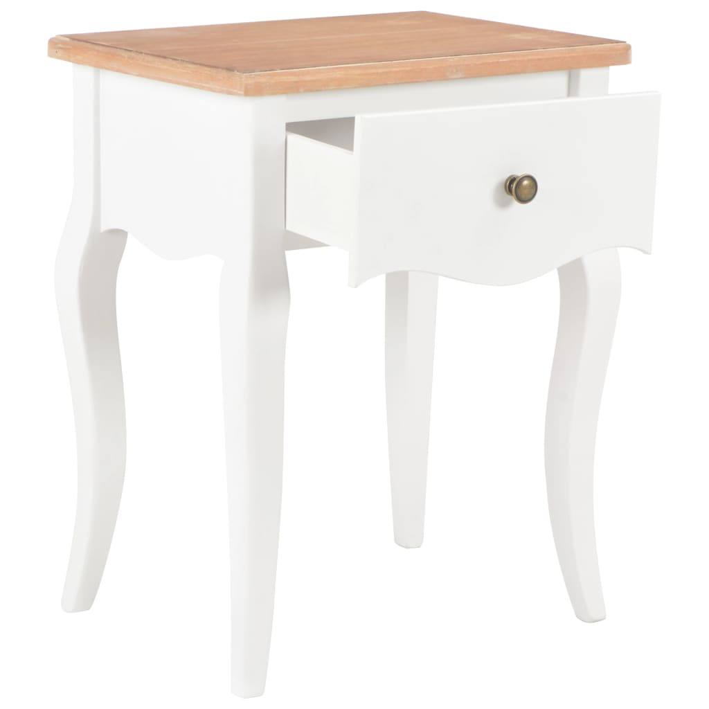 Mesita De Noche Madera Maciza De Pino Blanco Marrón 40x30x50 Cm_1