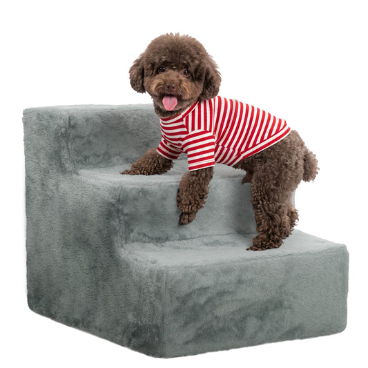 Pawhut Escalera Para Mascotas De 3 Peldaños Con Funda Extraíble 46x35x35 Cm Gris_0