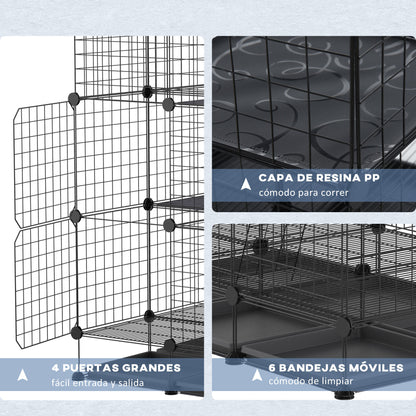 Pawhut Jaula Para Pequeños Animales Diy Con 4 Puertas 6 Bandejas 111x75x119 Cm_5
