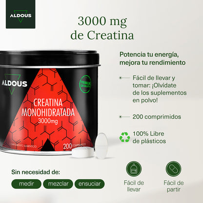 Creatina Monohidratada Aldous 3000 mg 200 comprimidos