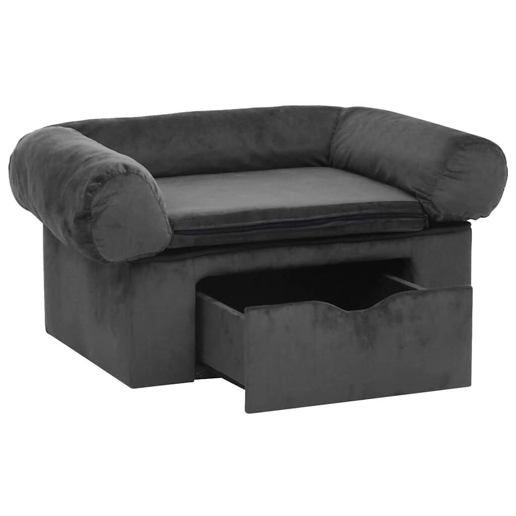 Vidaxl Sofá Para Perros Con Cajón Felpa Gris Oscuro 75x50x38 Cm_3