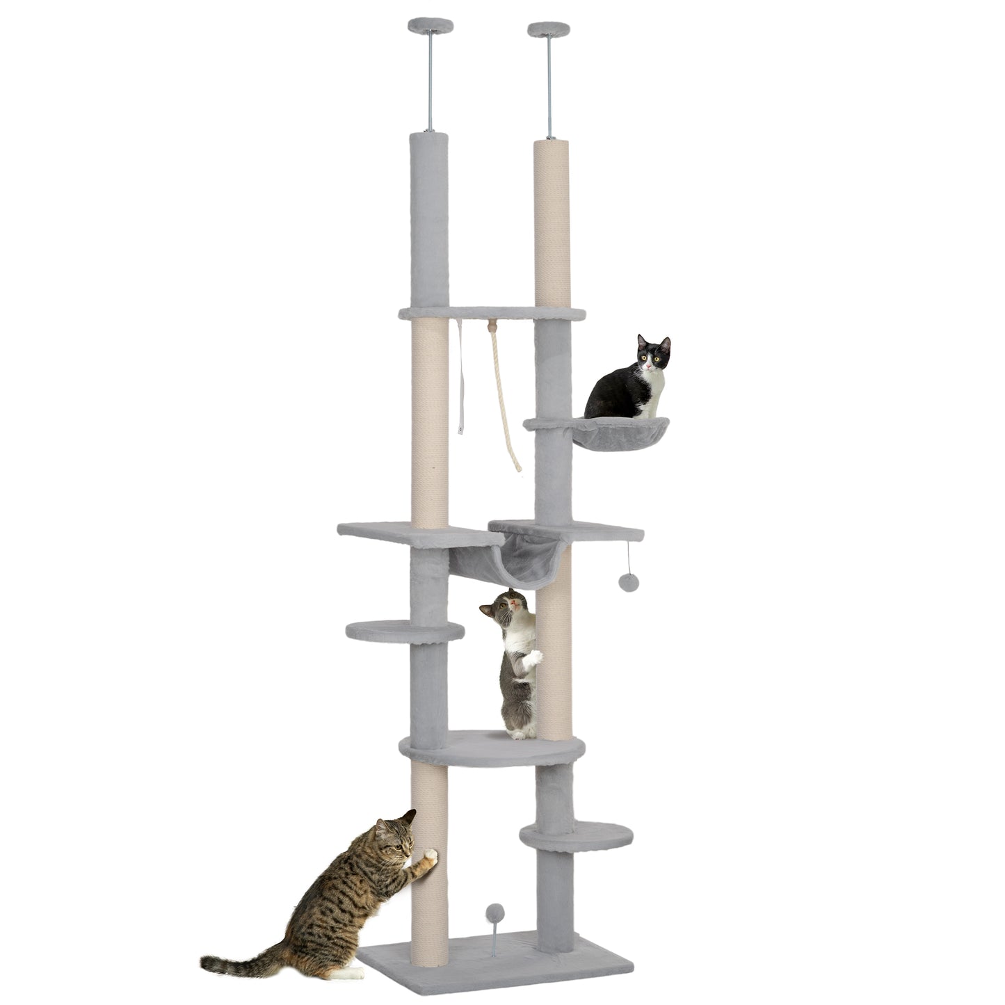 Pawhut Árbol Para Gatos De Suelo A Techo Con Altura Ajustable 225-255 Cm Gris_0