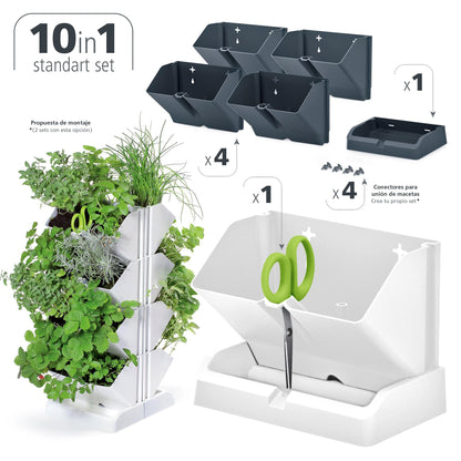 Macetero Vertical Prosperplast Mini Cascade De Plastico En Color Blanco 19,5 (largo) X 11,4 (ancho) X 47,5 (alto) Cm Con Tijeras De Jardin_2