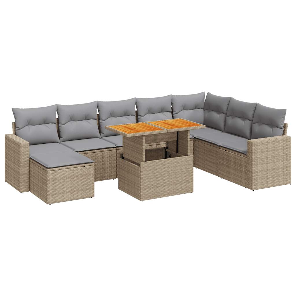 Set De Sofás De Jardín Con Cojines 9 Pzas Ratán Sintético Beige / Vetonek_4