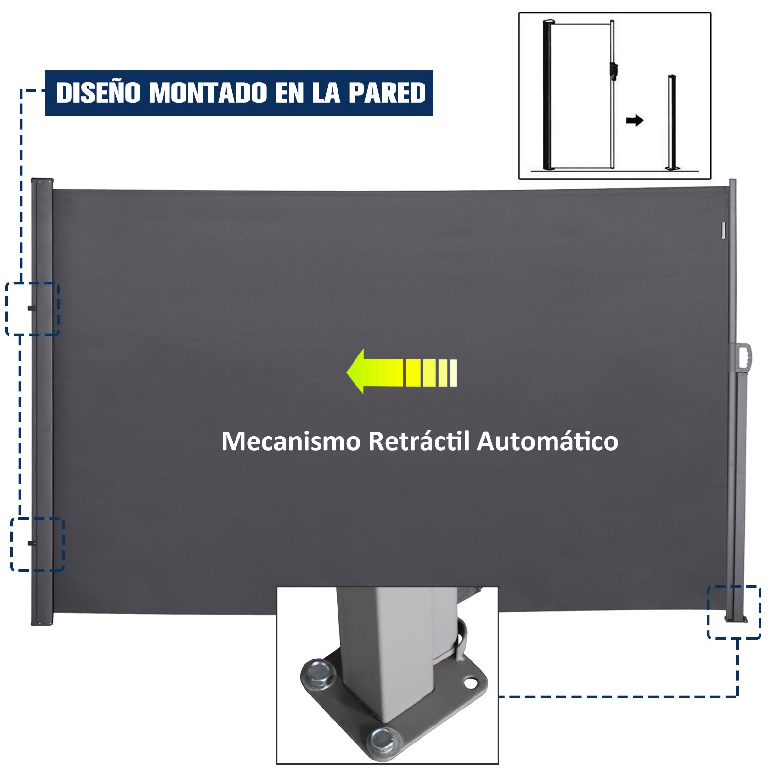 Outsunny Pantalla Retráctil Toldo Lateral Para Balcón Mampara De Privacidad_5
