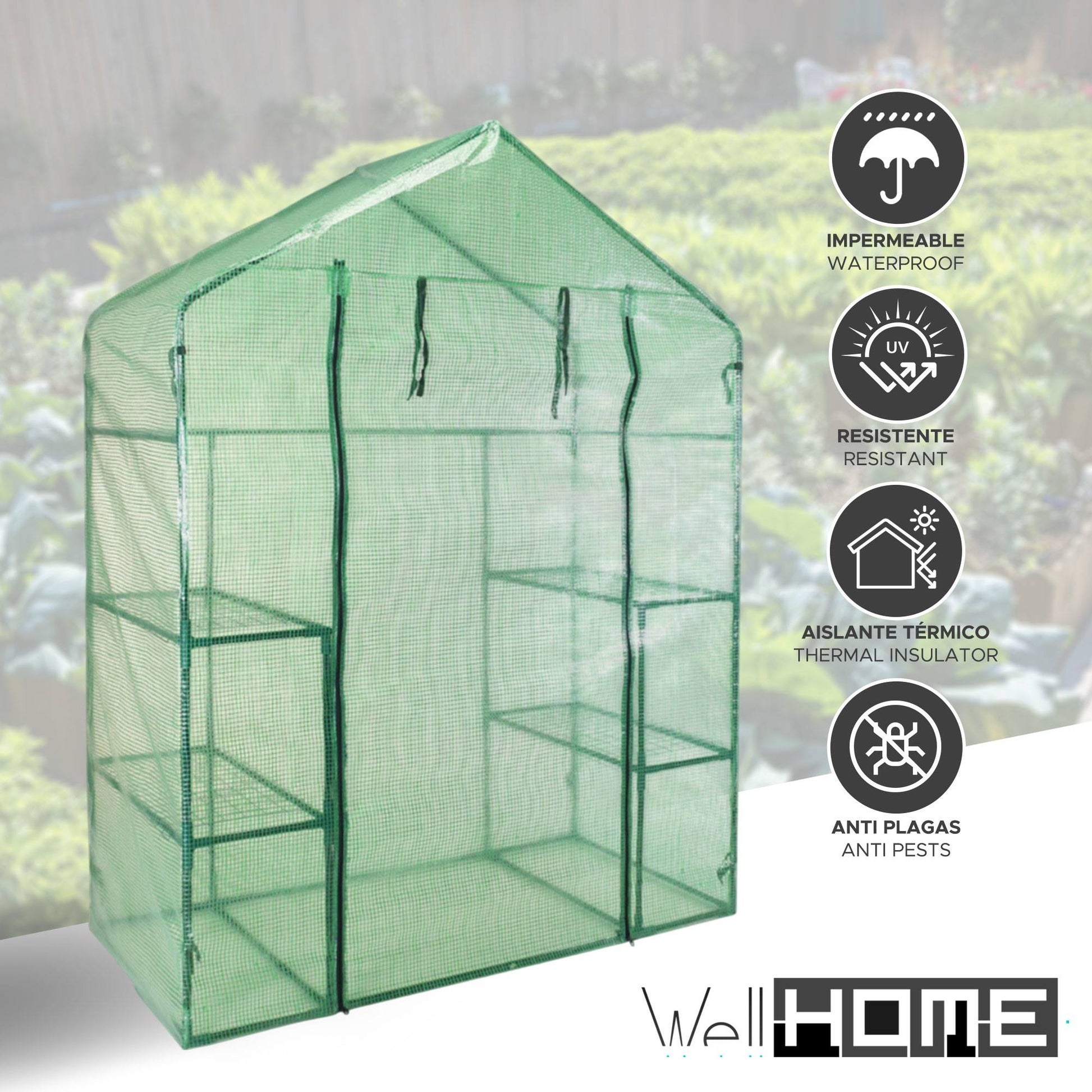 Well Home Invernadero Con Marco Metálico De 143x73x195cm Con Cubierte Pe En Color Verde_2