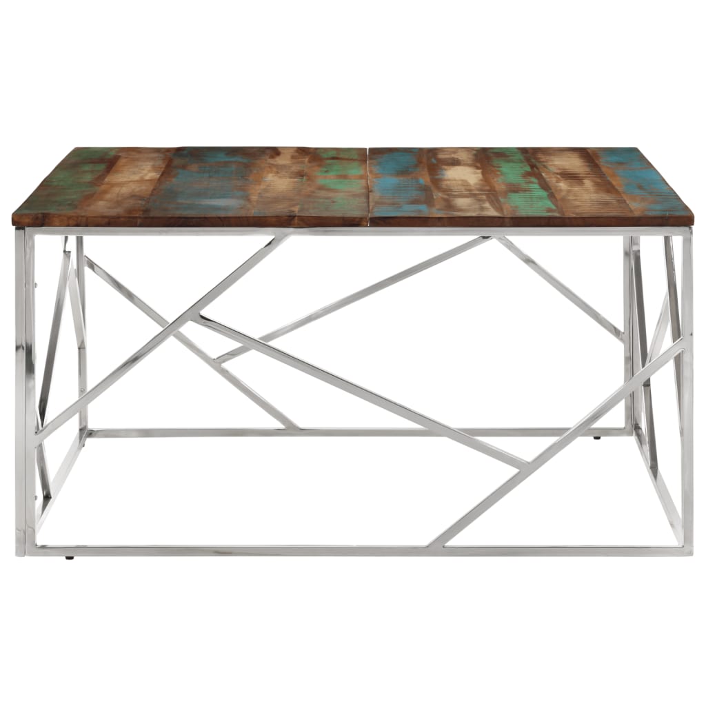 Mesa De Centro Acero Inoxidable Y Madera Reciclada Plateado_1