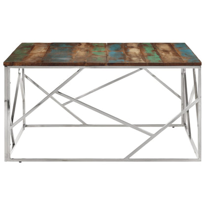 Mesa De Centro Acero Inoxidable Y Madera Reciclada Plateado_1