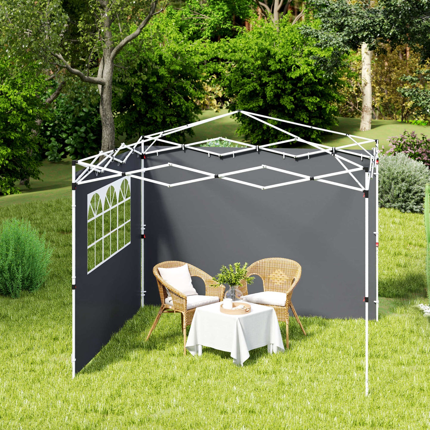 Outsunny Paredes Laterales Para Carpa De 2 Paneles 300x200 Cm Con Ventana Gris_1