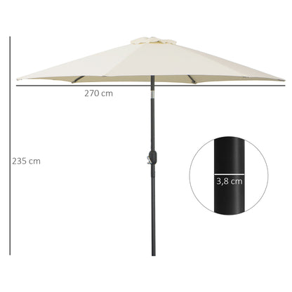 Outsunny Sombrilla De Jardín Ø260x235cm Reclinable Con Manivela 6 Varillas Crema_2