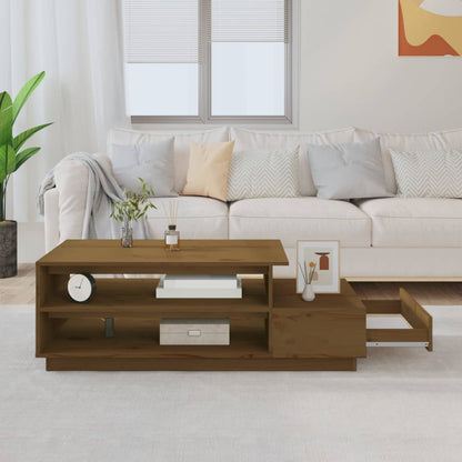 Mesa De Centro Madera Maciza De Pino Marrón Miel 120x50x40,5 Cm_1