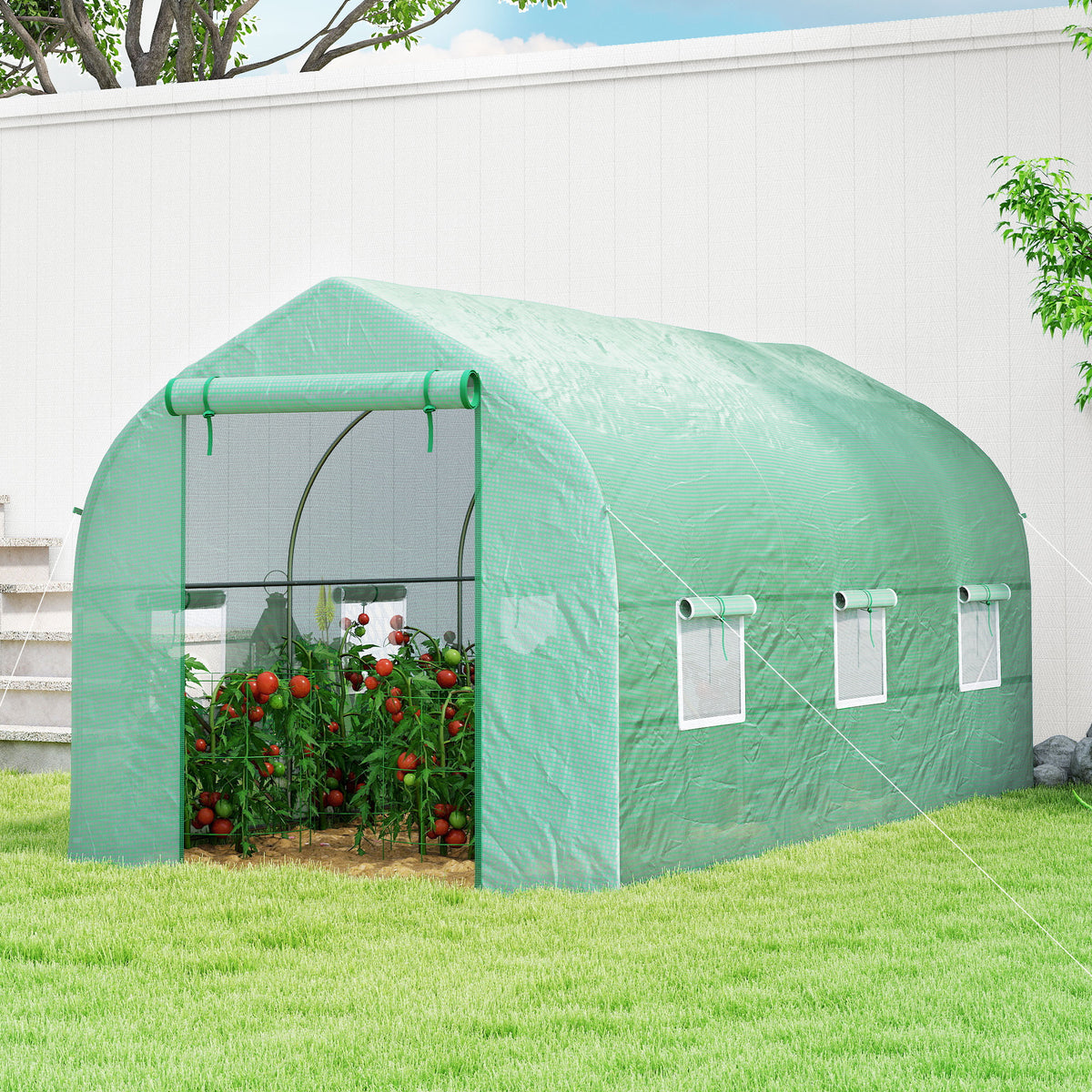 Invernadero De Jardín Túnel 6 Ventanas Outsunny 400x200x200 Cm Verde_4