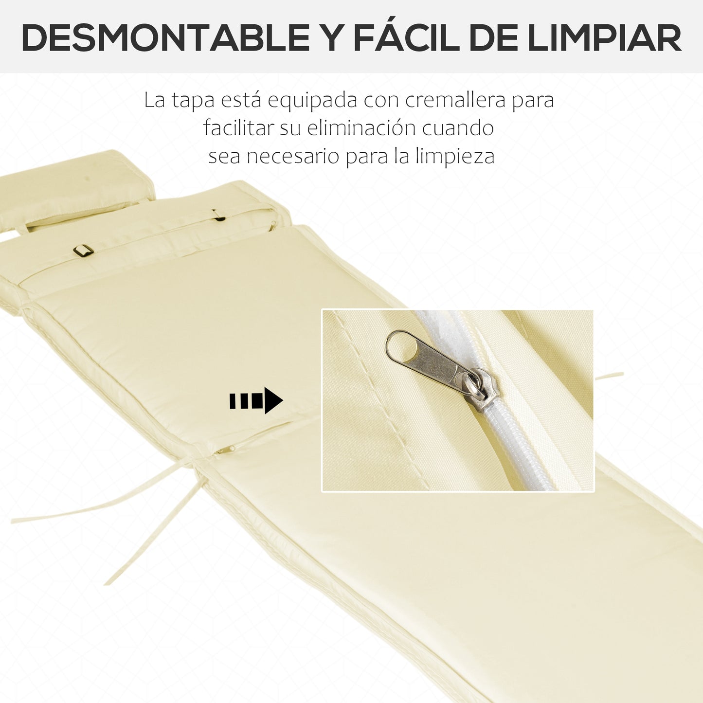 Outsunny Cojín Tumbona Exterior Solo 198x53x5cm Con Reposacabezas Crema_5