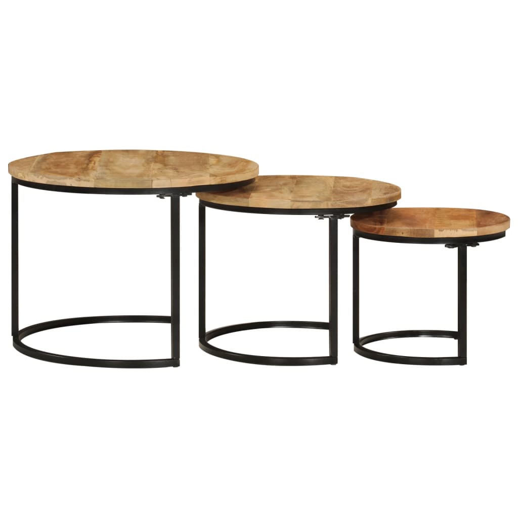 Mesas Apilables 3 Piezas Madera Maciza De Mango Rugosa_1