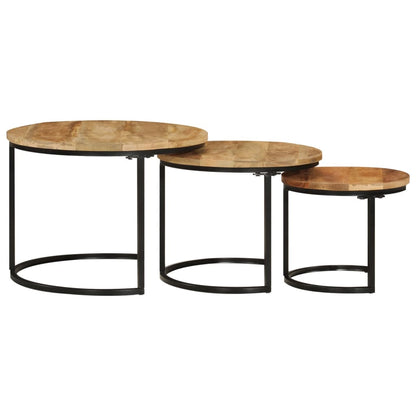 Mesas Apilables 3 Piezas Madera Maciza De Mango Rugosa_1