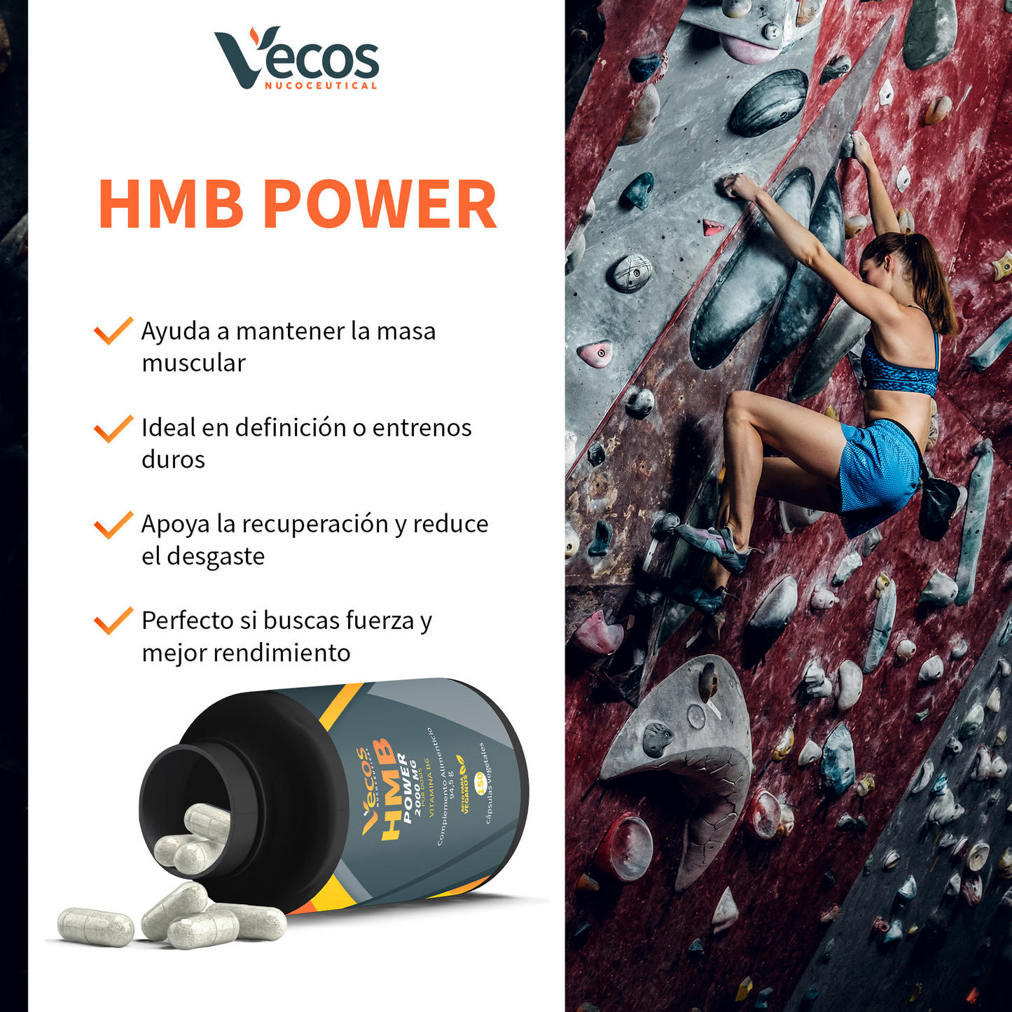 Hmb 2000 Mg Vecos 150 Cápsulas | Ganar Y Mantener Masa Muscular | Con Vitamina B6_3