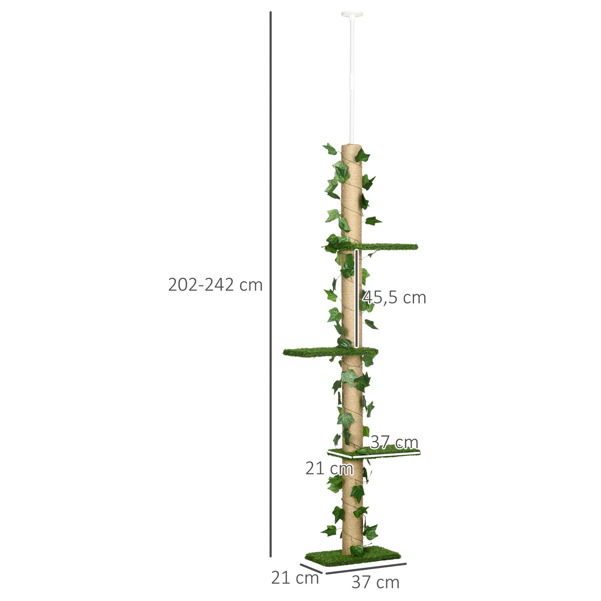Pawhut Árbol Para Gatos Del Suelo Al Techo 37x21x202-242 Cm Con Altura Ajustable_2