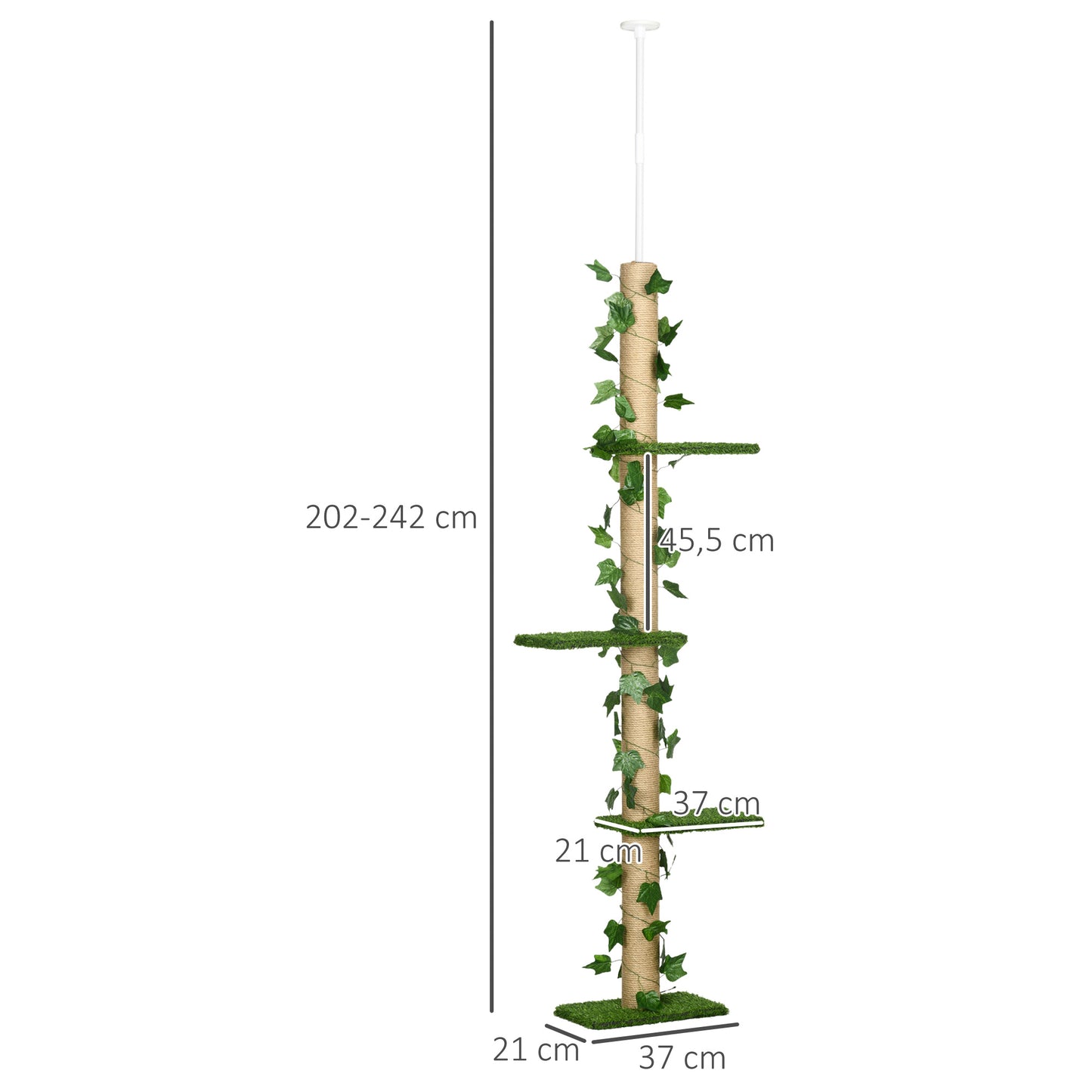 Pawhut Árbol Para Gatos Del Suelo Al Techo 37x21x202-242 Cm Con Altura Ajustable_2