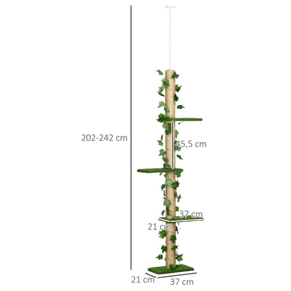 Pawhut Árbol Para Gatos Del Suelo Al Techo 37x21x202-242 Cm Con Altura Ajustable_2