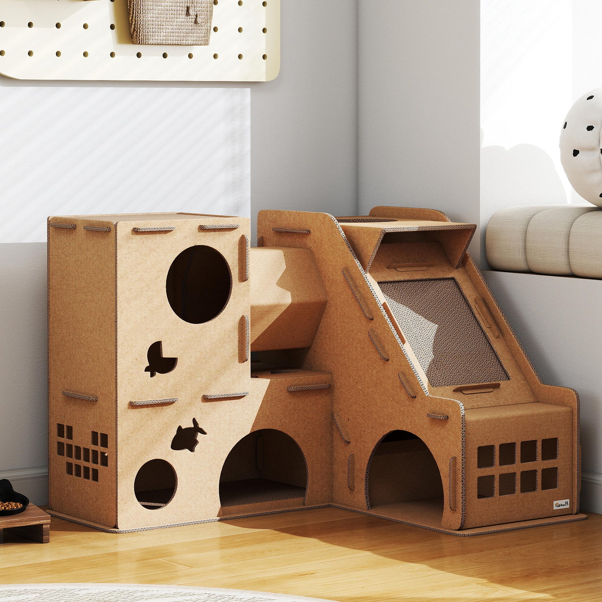 Pawhut Casa Para Gatos De Cartón Forma Castillo 2 Niveles Con 3 Zonas De Rascado_3