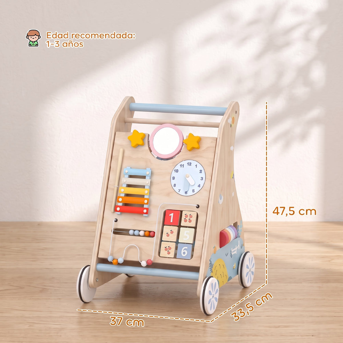 Aiyaplay Andador Madera Bebé 3 En 1 Panel Desmontable De Doble Cara Natural_2
