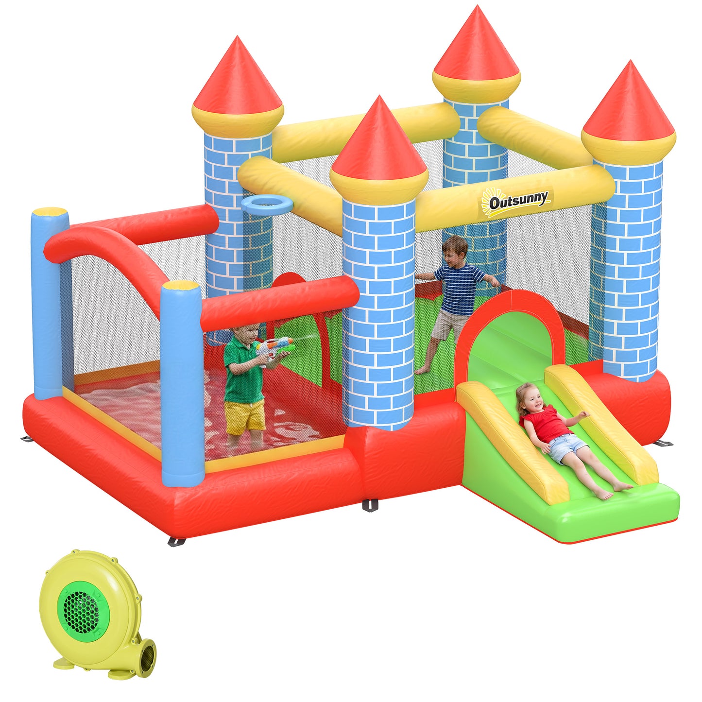 Outsunny Castillo Hinchable Infantil 280x260x210 Cm Con Inflador_0